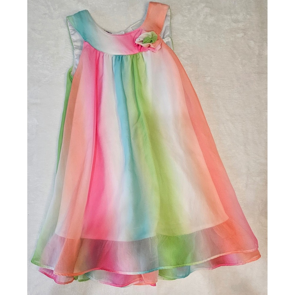Blueberi Boulevard Girls Rainbow Ombre Chiffon Dress Floral Accent Size 5